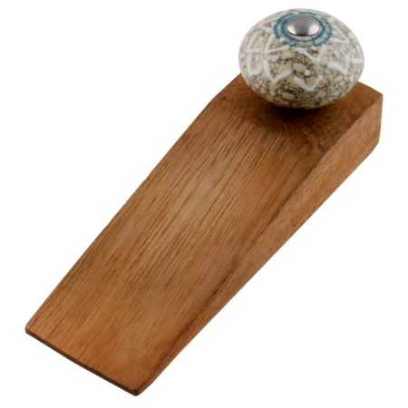White Embossed Ceramic Crackle Wooden Door Stopper